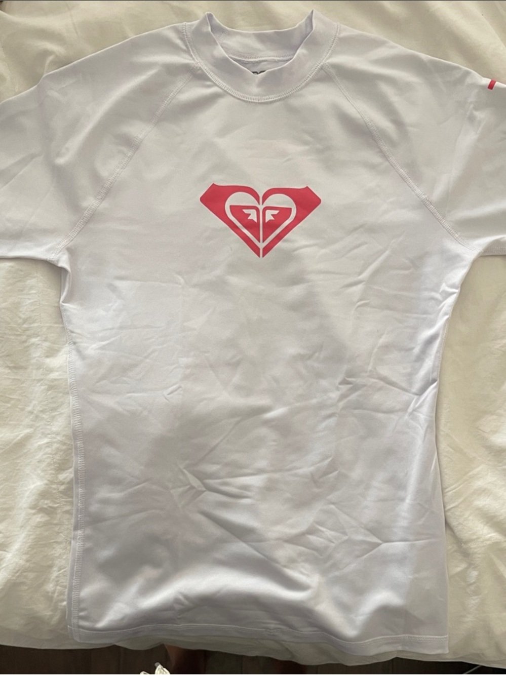 Roxy White Rash Guard with Pink Heart Logo